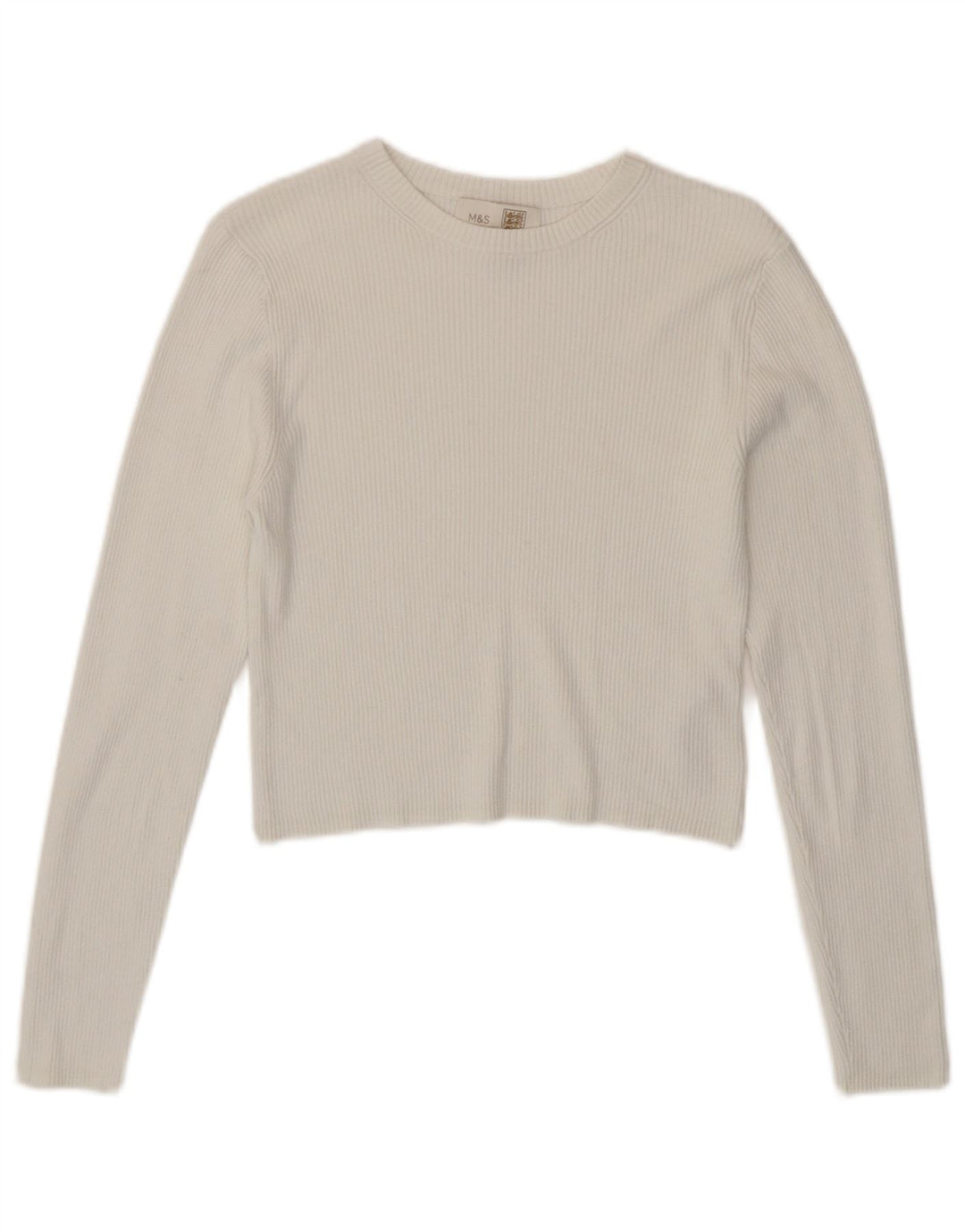 Marks & Spencer Crop Top pentru femei cu mânecă lungă UK 14 Medium White Viscose