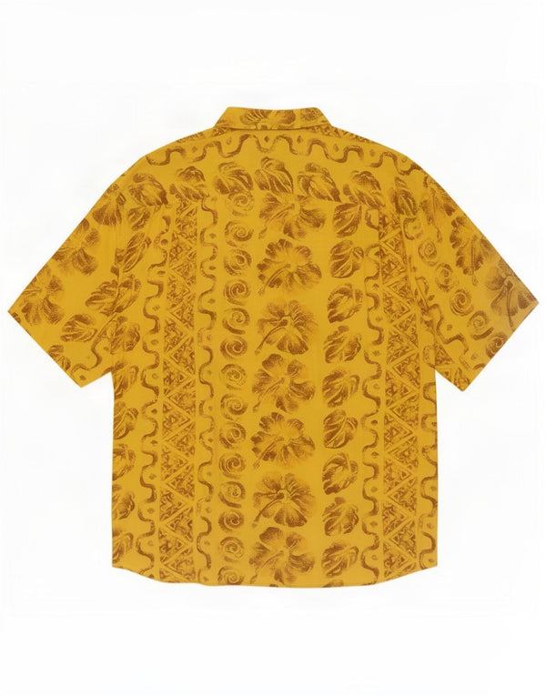 Cămașă Vintage pentru bărbați cu mânecă scurtă XL Galben Floral Viscoză