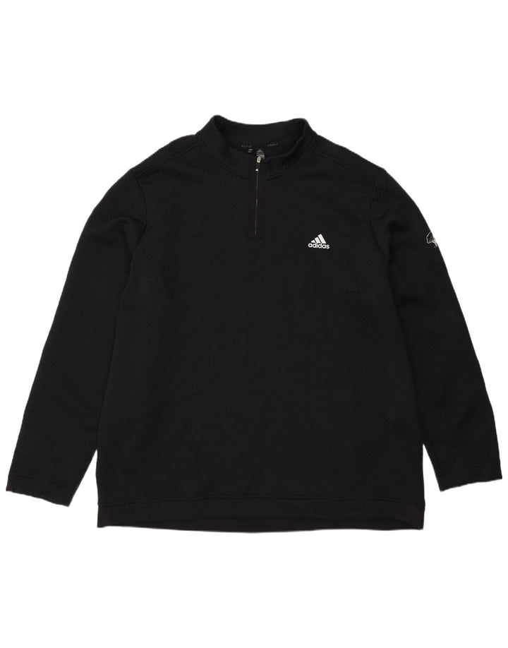 Pulover pentru bărbați Adidas, cu fermoar, cu gât, 2XL, poliester negru
