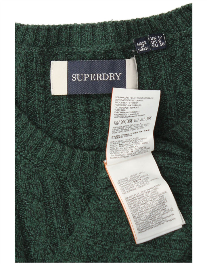 Pulover Superdry pentru femei cu decolteu triplu UK 12, verde mediu acrilic