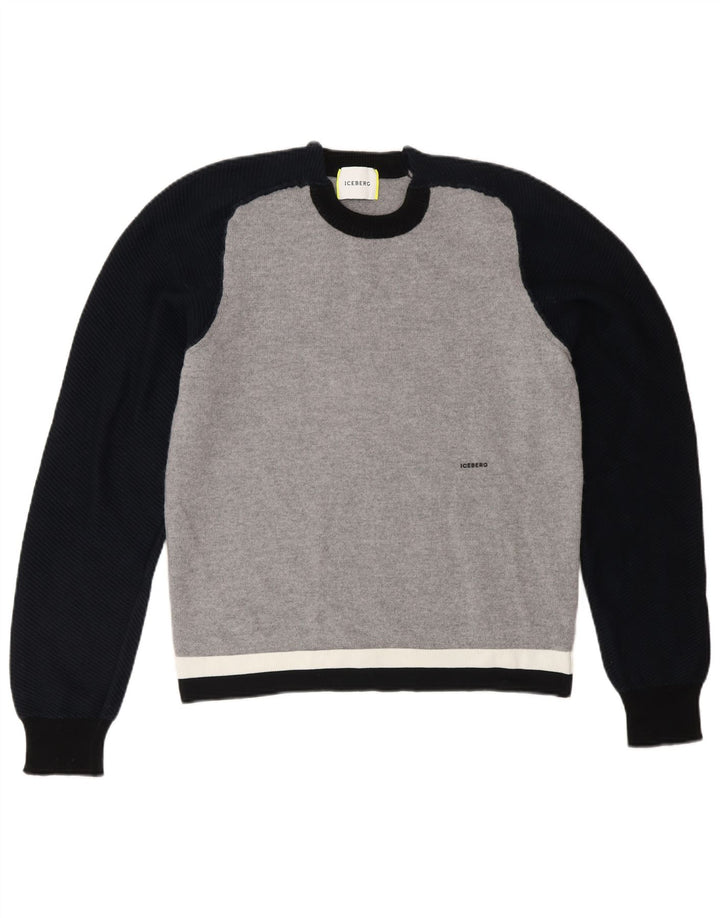Pulover Iceberg pentru femei cu decolteu rotund UK 12 Gri mediu Lână bloc de culoare