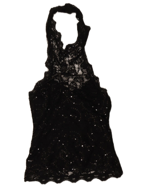 Joseph Ribkoff pentru femei Crop Dantela Halter Top UK 14 Large Black Floral