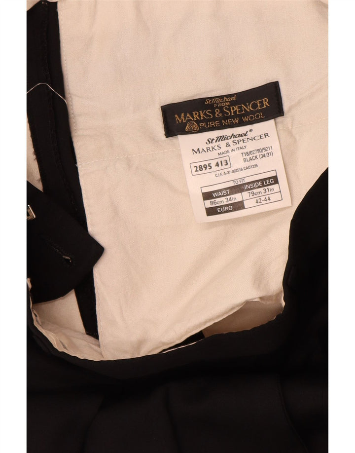 Pantaloni de costum pentru bărbați Marks & Spencer L34 L31 Lână neagră