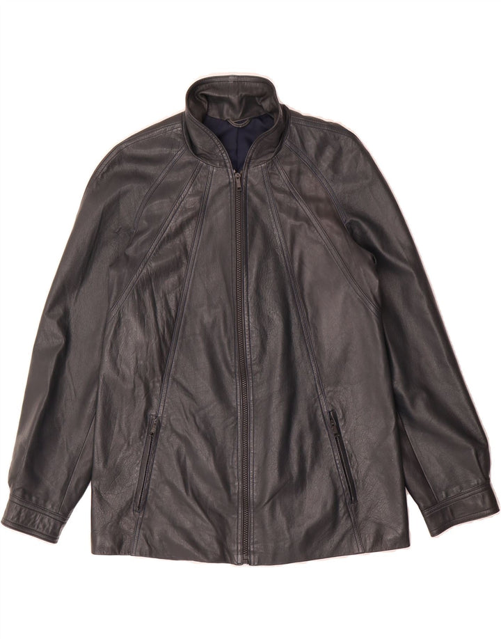 VINTAGE Womens Leather Jacket UK 8 Small Grey Vintage Vintage and Second-Hand Vintage from Messina Hembry 
