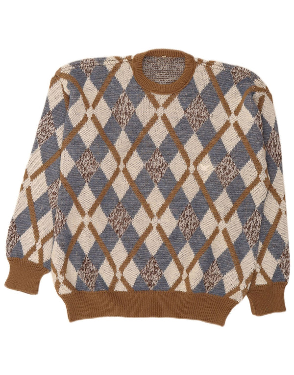 Pulover vintage pentru bărbați cu gât roșu IT 52 Large Brown Argyle/Diamond