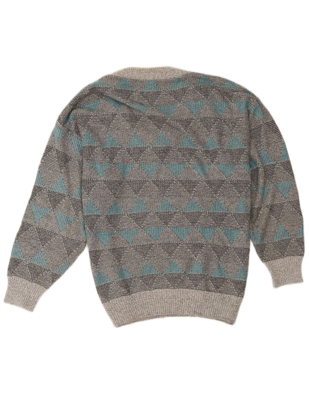Pulover vintage pentru bărbați cu decolteu în V, bumbac geometric, gri mediu