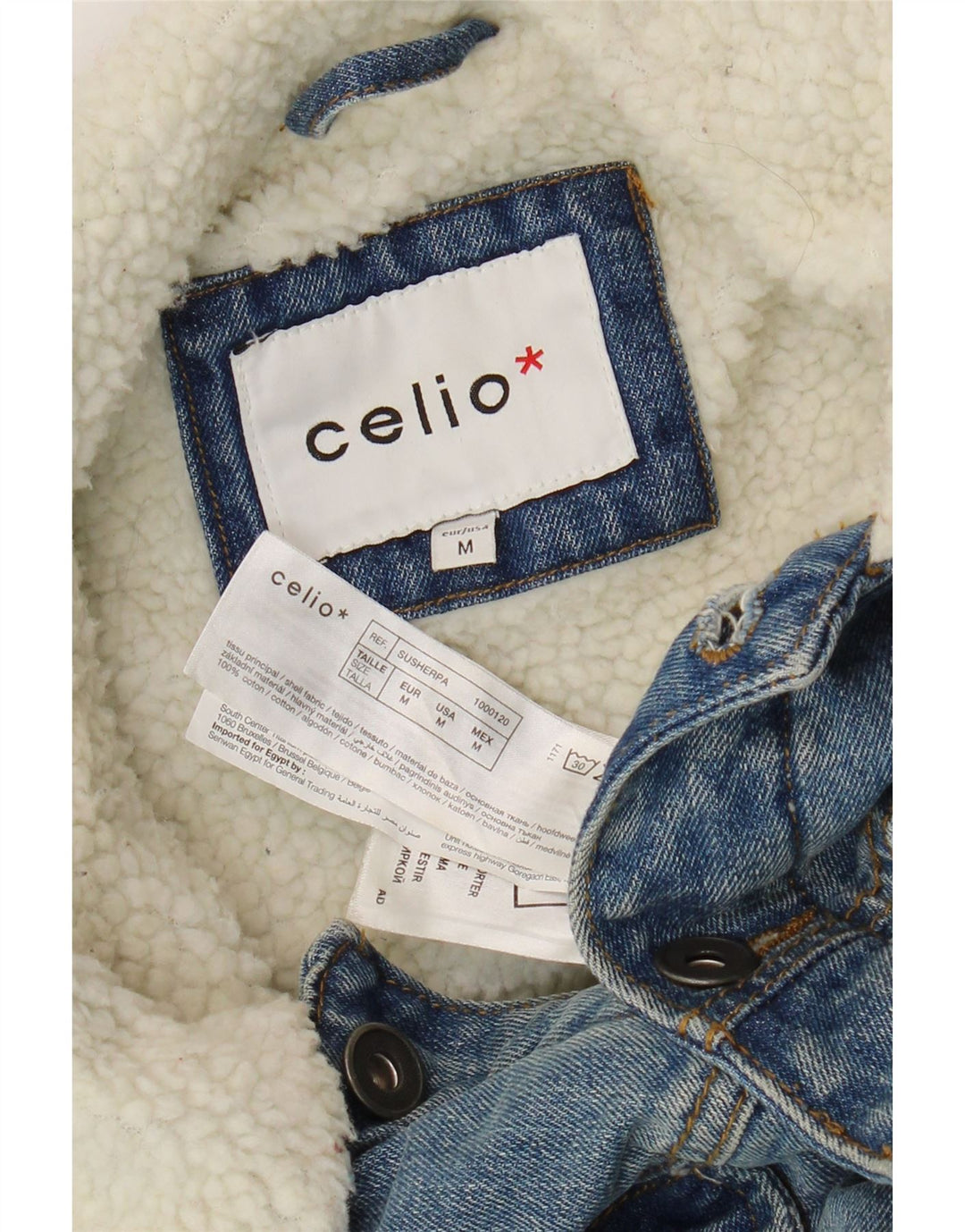 Jachetă pentru bărbați Celio Sherpa denim UK 38, bumbac albastru mediu