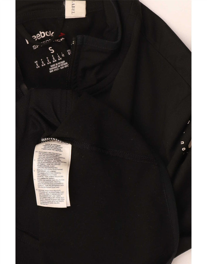 Jachetă de top pentru trening grafic Reebok pentru femei UK 8/10 Poliester negru mic