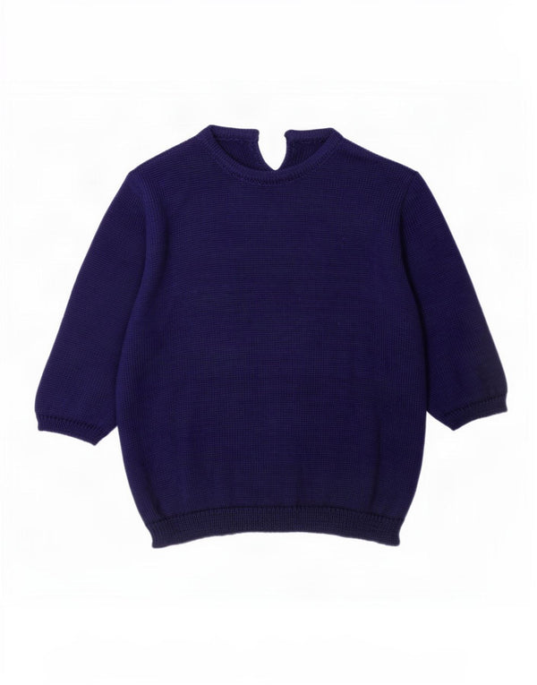 Pulover vintage pentru femei cu mâneci 3/4 cu gâtul turnat, mare, bleumarin, UK 16