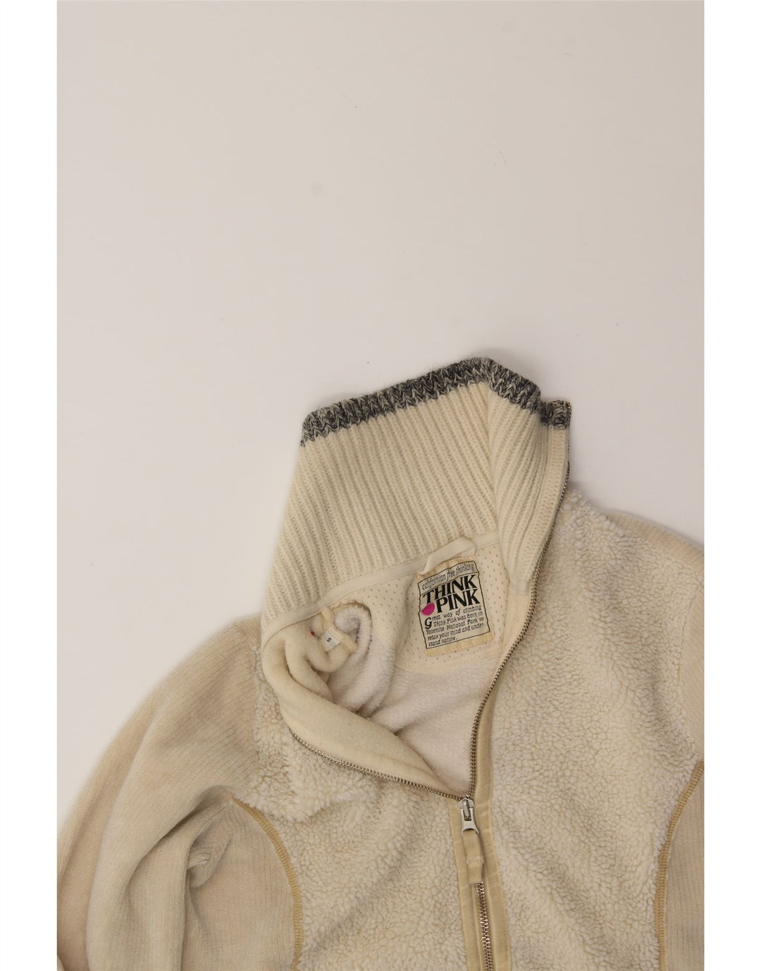 THINK PINK Womens Fleece Jacket UK 10 Small Off White Polyester Vintage Think Pink and Second-Hand Think Pink from Messina Hembry 