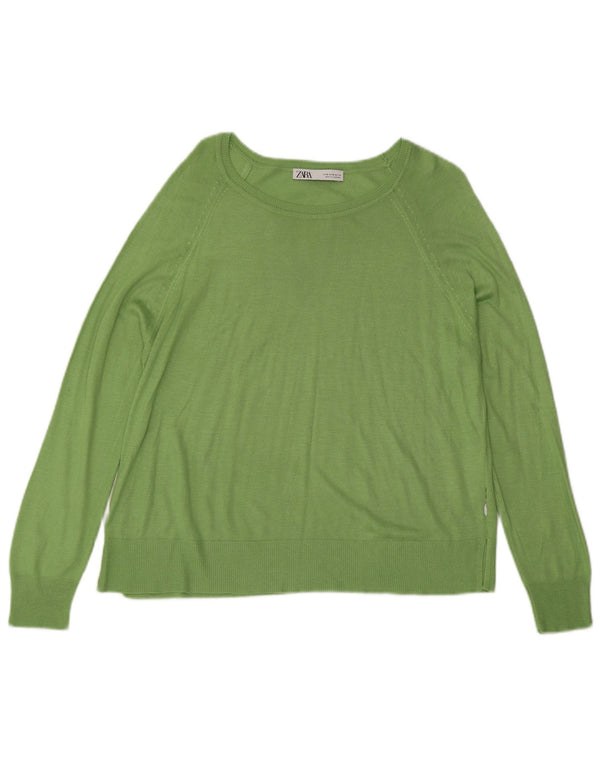 Pulover pentru femeie Zara cu gât de barcă, UK 14, viscoză verde medie