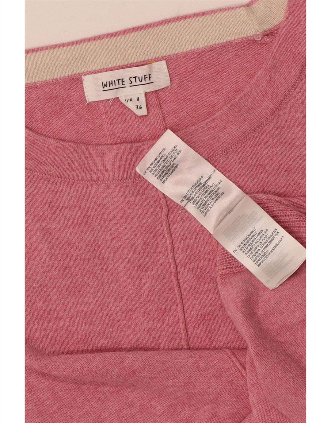 White Stuff Pulover de damă cu gât de barcă din bumbac mic, roz, UK 8