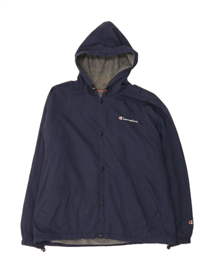 CHAMPION Mens Hooded Bomber Jacket UK 40 Large Navy Blue Nylon Vintage Champion and Second-Hand Champion from Messina Hembry 