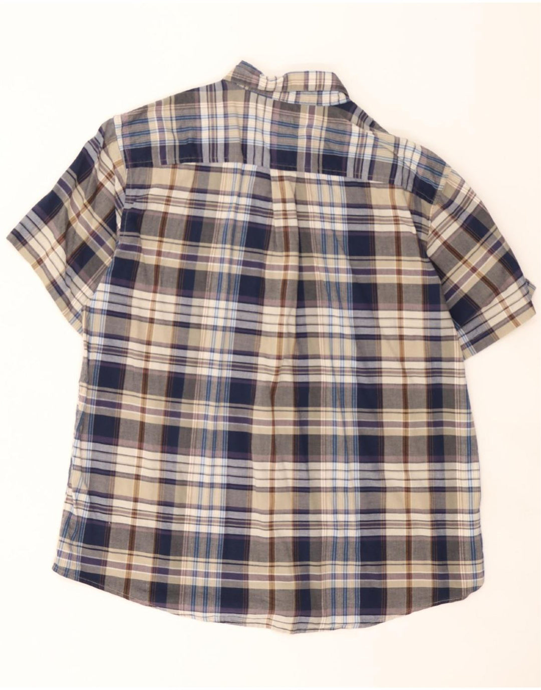 EDDIE BAUER Mens Classic Fit Short Sleeve Shirt Large Navy Blue Check Vintage Eddie Bauer and Second-Hand Eddie Bauer from Messina Hembry 