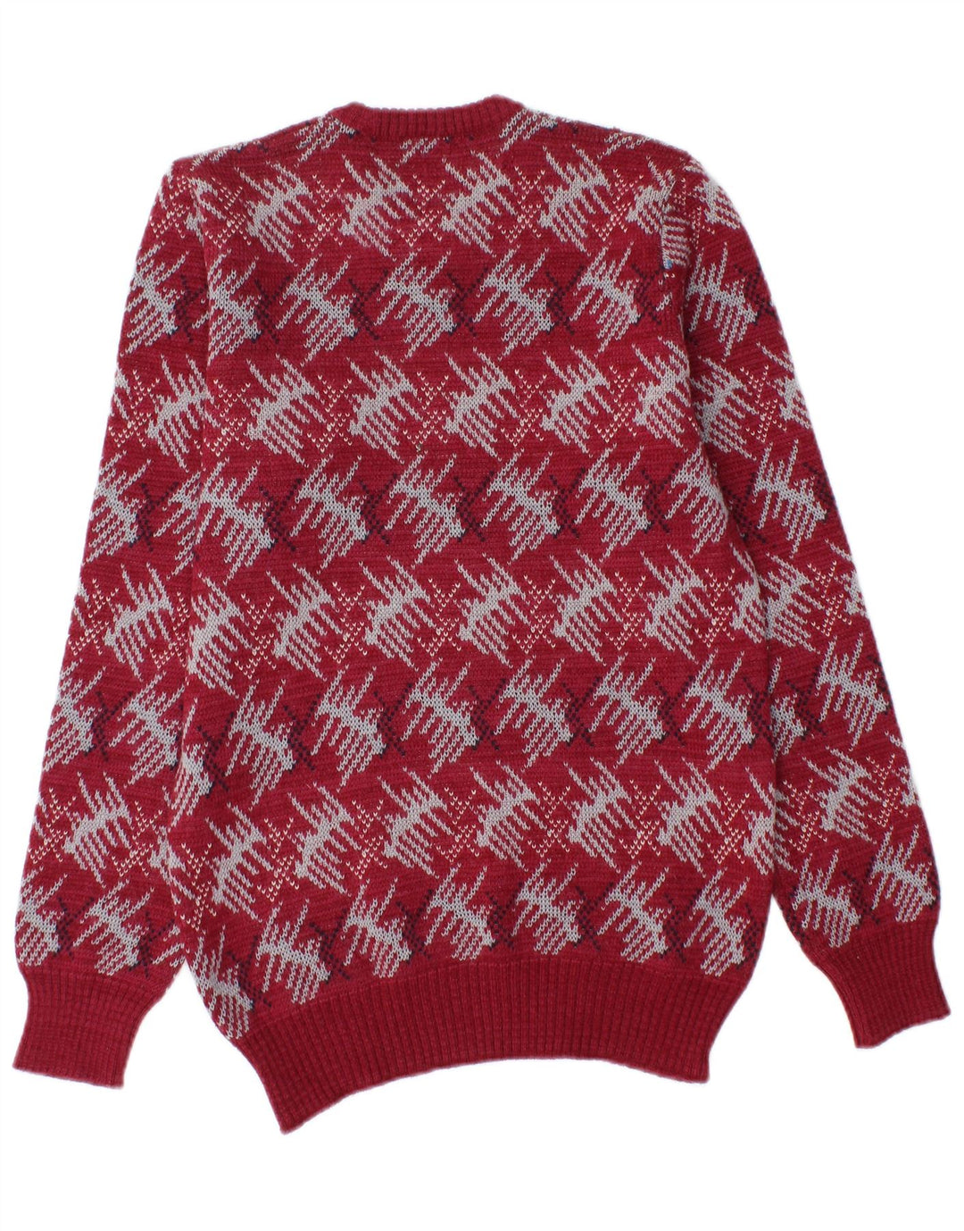 Pulover Viky Tricot pentru bărbați cu gât roșu, lână virgină geometrică mică