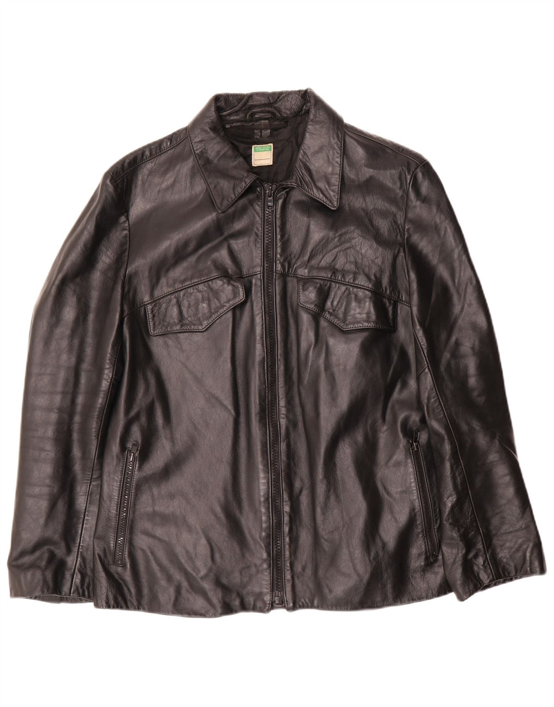 Geacă de piele Benetton pentru femei UK 14 Medium Black Leather