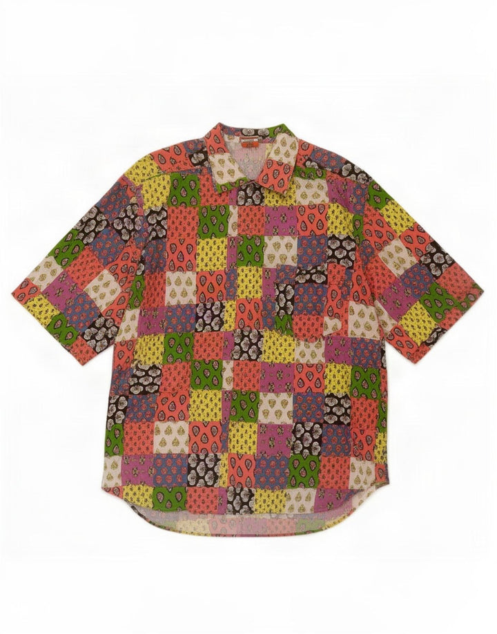 Cămașă cu mânecă scurtă pentru bărbați Stefanel, bumbac patchwork multicolor mediu