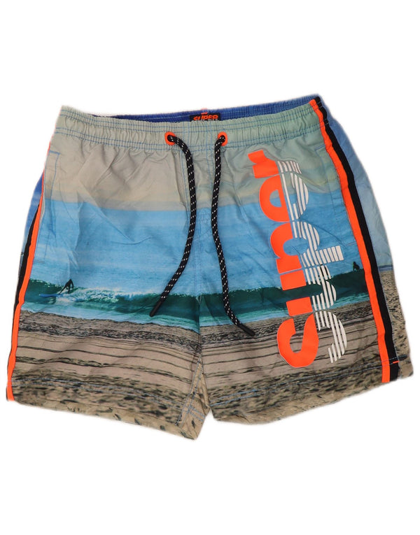 Superdry Mens Graphic Swimming Shorts Medium  Blue Striped Polyester