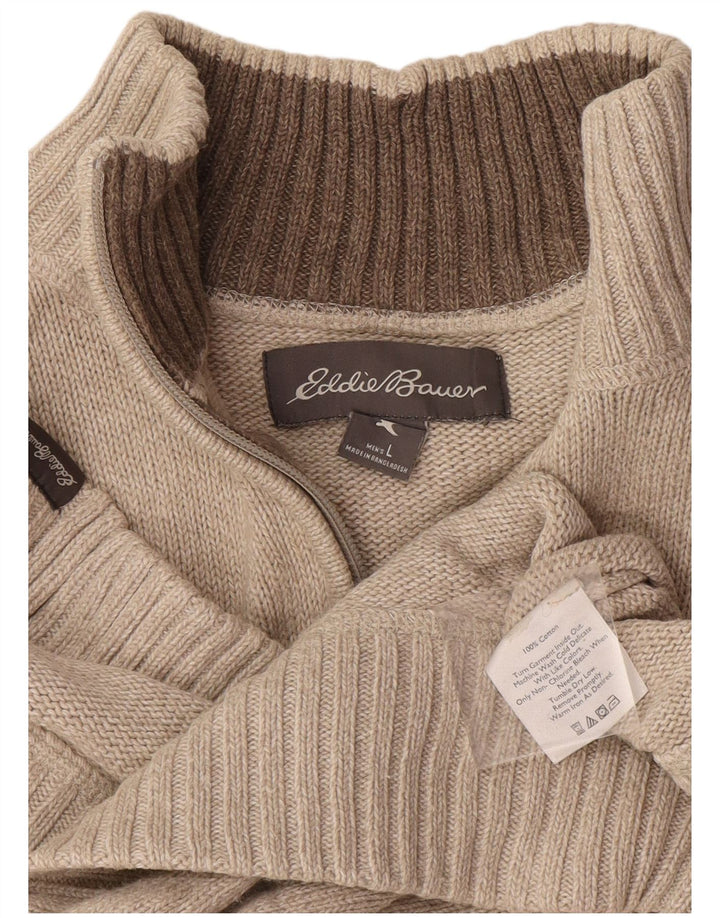 Eddie Bauer Pulover pentru bărbați cu fermoar și gât, bumbac mare, bej