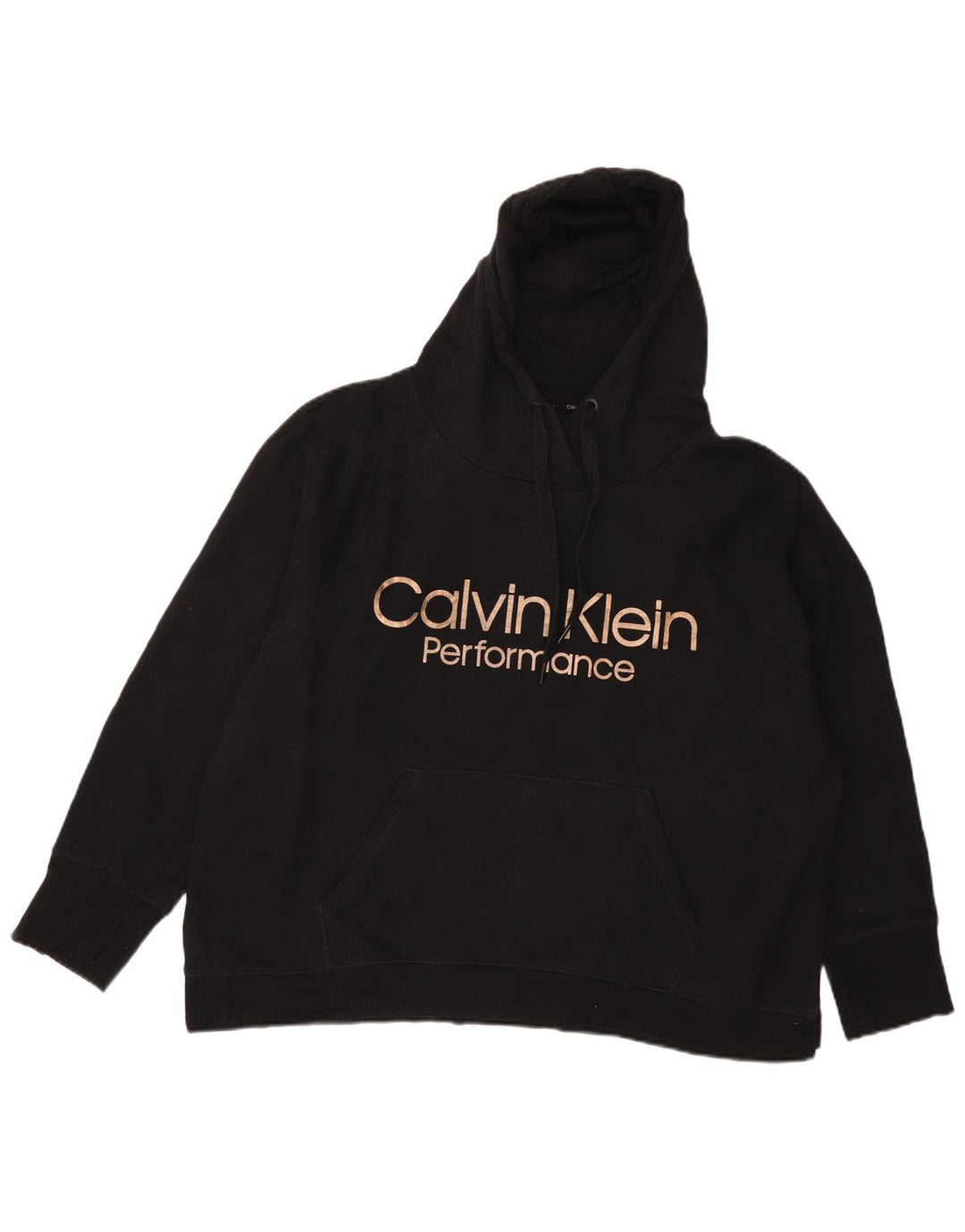 CALVIN KLEIN Pulover supradimensionat cu capota cu grafic pentru femei UK 18 XL Bumbac negru