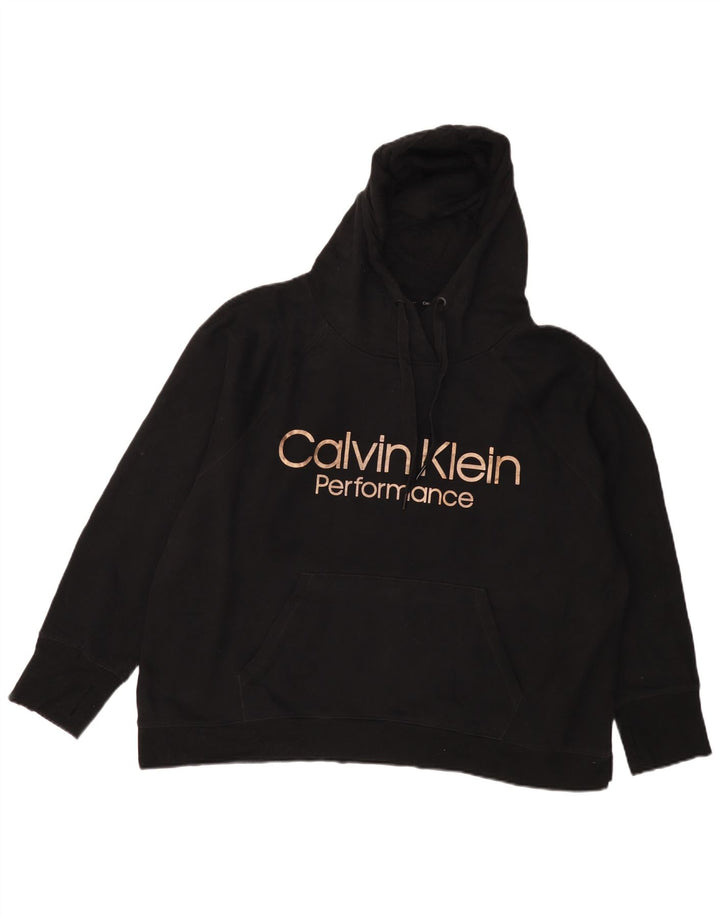 CALVIN KLEIN Pulover supradimensionat cu capota cu grafic pentru femei UK 18 XL Bumbac negru