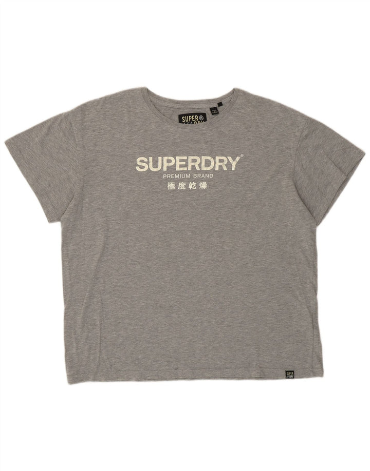 Tricou cu grafic supradimensionat pentru femei SUPERDRY Top UK 16 mare bumbac gri