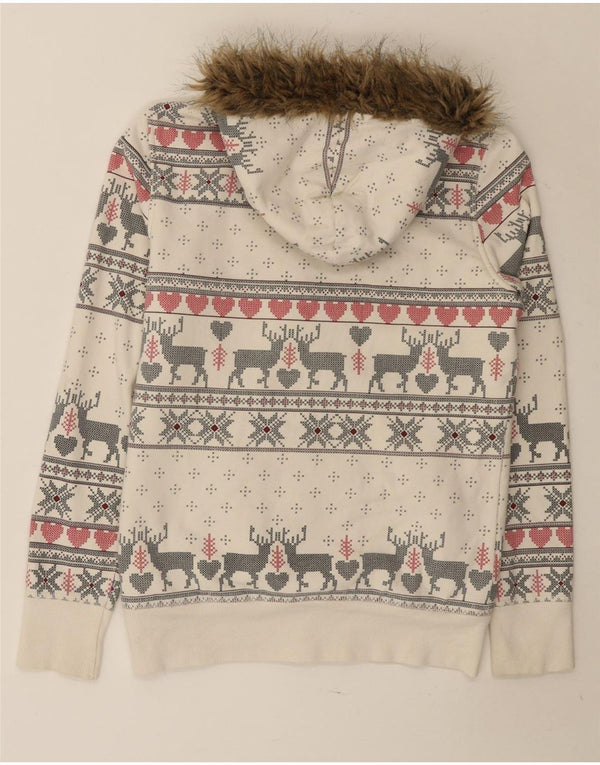 Pulover pentru femei Marks & Spencer, cu fermoar, UK 10 Fair Isle alb mic