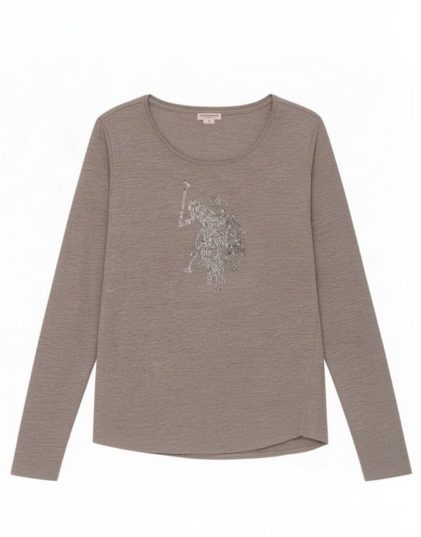 U.S. Polo Assn. Top grafic pentru femei cu mânecă lungă UK 10 mic gri