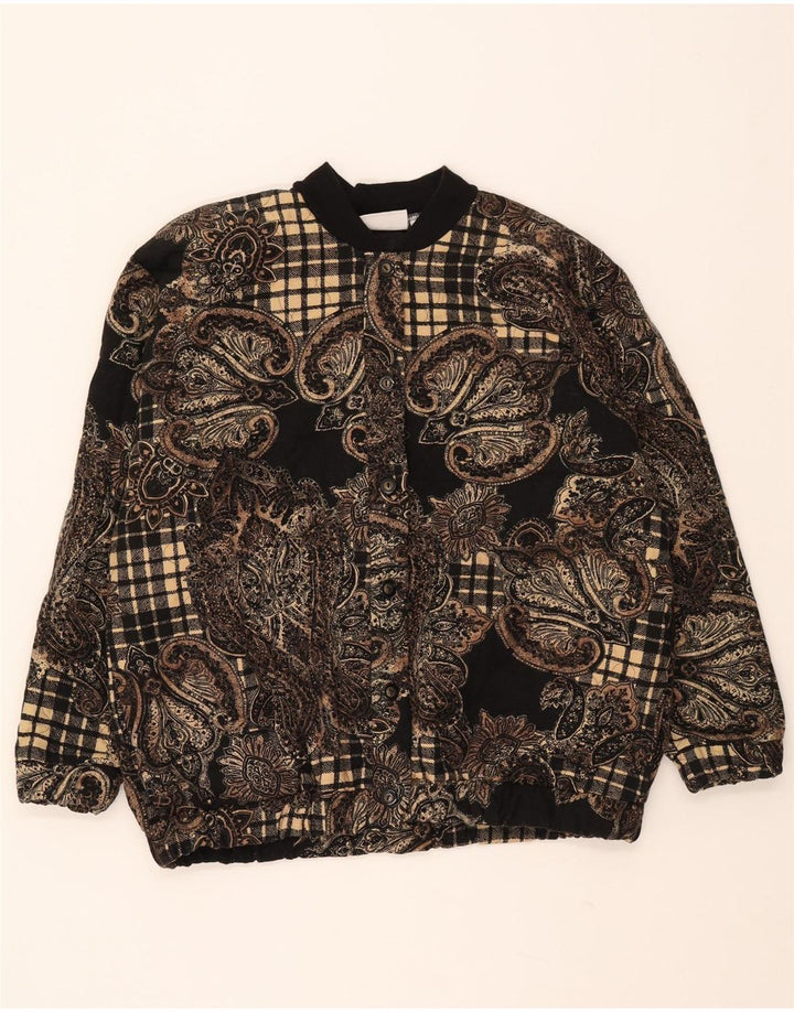 DUKE Womens Oversized Bomber Jacket UK 16 Large Black Paisley Acrylic