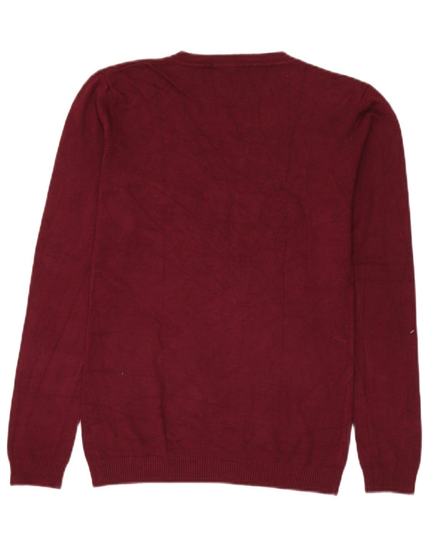 Pulover cu decolteu în V Guess pentru femei UK 14 mare burgundă