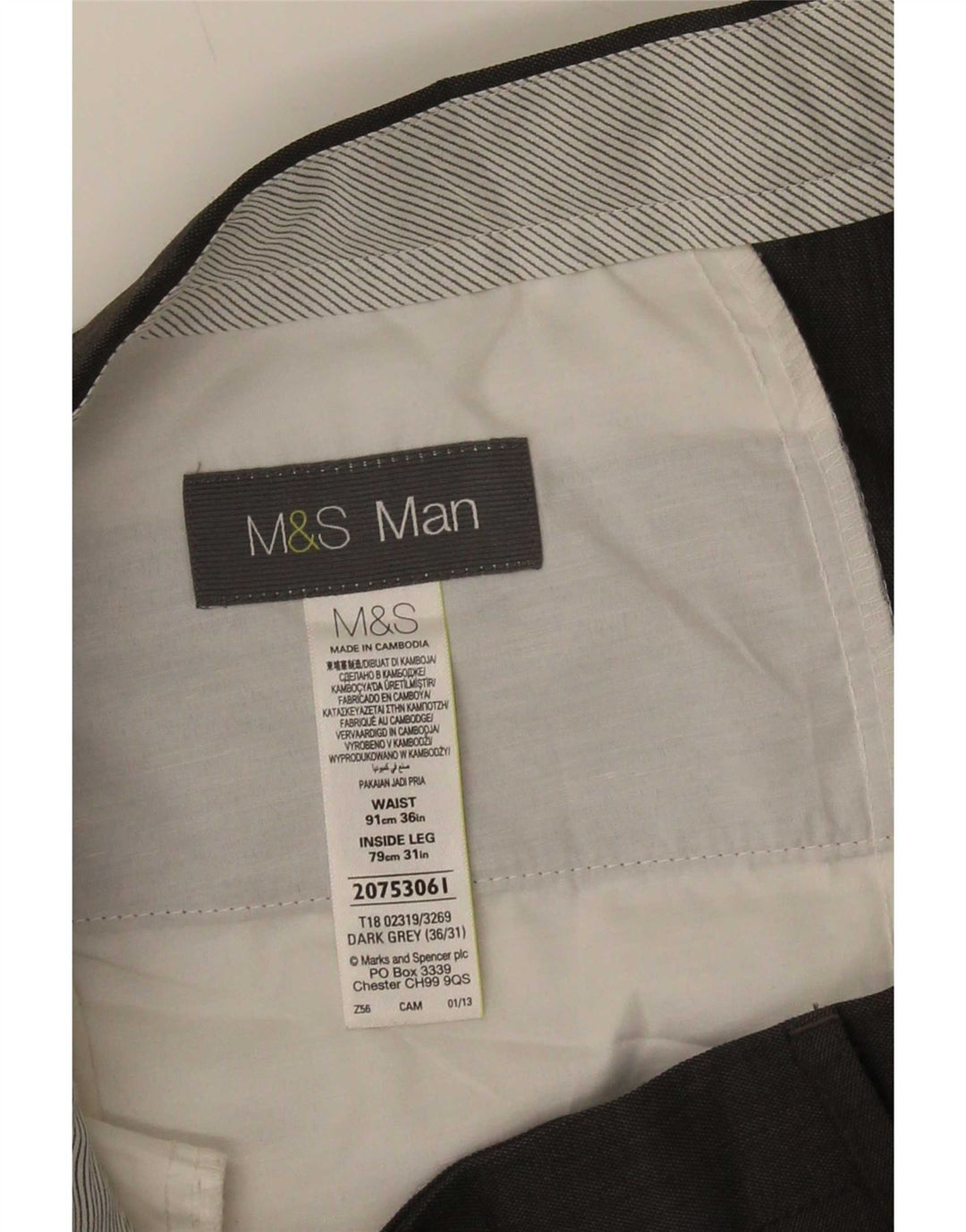 Pantaloni de costum pentru bărbați Marks & Spencer L36 L31 poliester gri