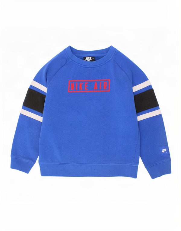 Nike Boys Graphic Sweatshirt Jumper 6-7 Years Large Blue Colourblock Cotton