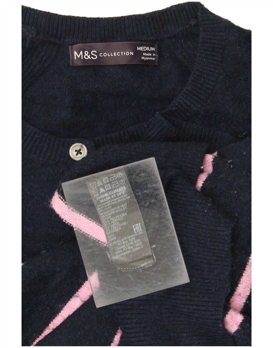 MARKS & SPENCER Pulover pentru femei cu gât cu nasturi, UK 14 Medium Bleumarin