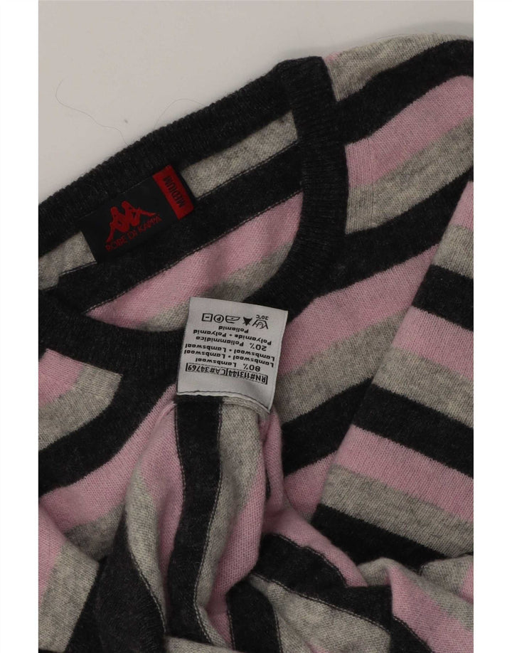 Pulover pentru bărbați Kappa cu gât roșu, lână de miel cu dungi roz mediu