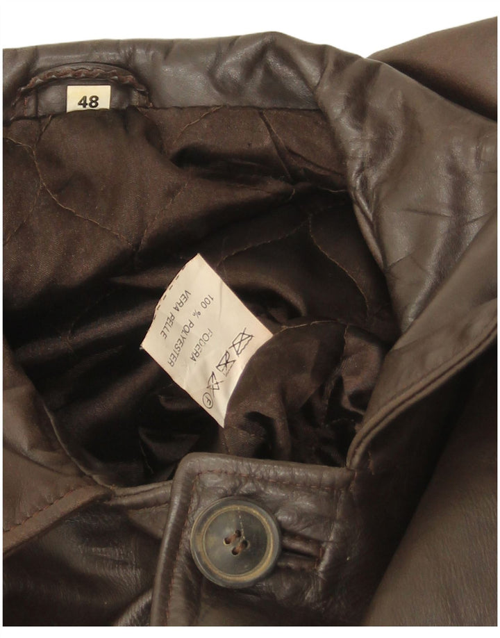 Jachetă de piele vintage pentru bărbați, cu tăiere largă, IT 48, piele maro medie