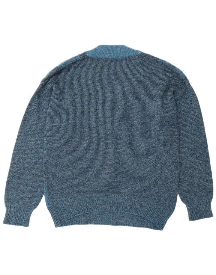 Pulover VINTAGE pentru bărbați cu decolteu în V IT 50 Medium Blue Geometric Poliacrilic