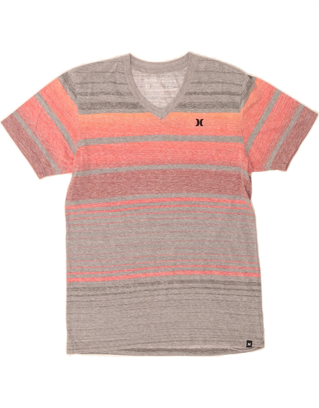 HURLEY Womens T-Shirt Top UK 12 Medium Grey Striped Polyester Vintage Hurley and Second-Hand Hurley from Messina Hembry 
