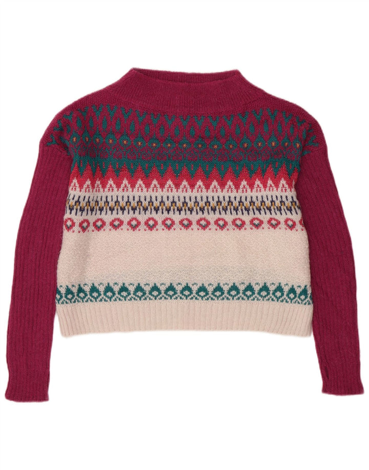 Pulover cu gât țestoasă pentru femeie BENETTON Pulover UK 6 XS Burgundy Fair Isle