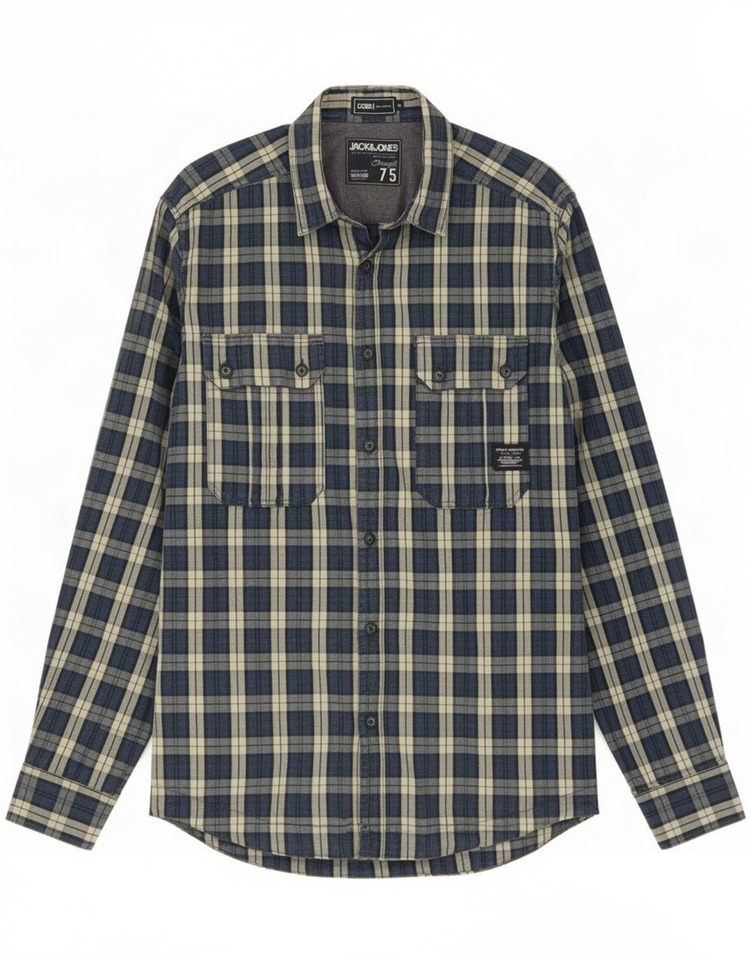 Cămașă Jack & Jones pentru bărbați, bumbac cu carouri medie bleumarin