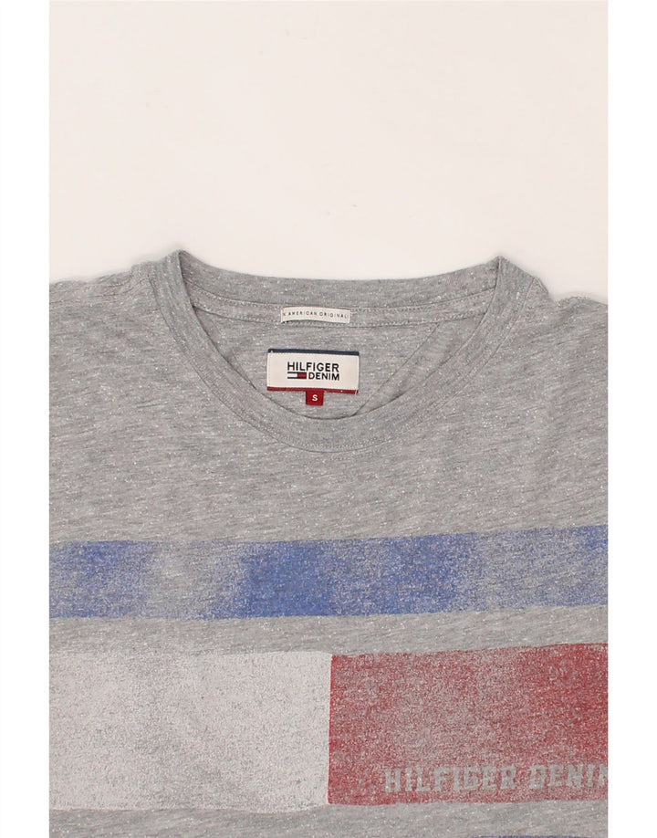 TOMMY HILFIGER Mens Graphic T-Shirt Top Small Grey Colourblock Vintage Tommy Hilfiger and Second-Hand Tommy Hilfiger from Messina Hembry 