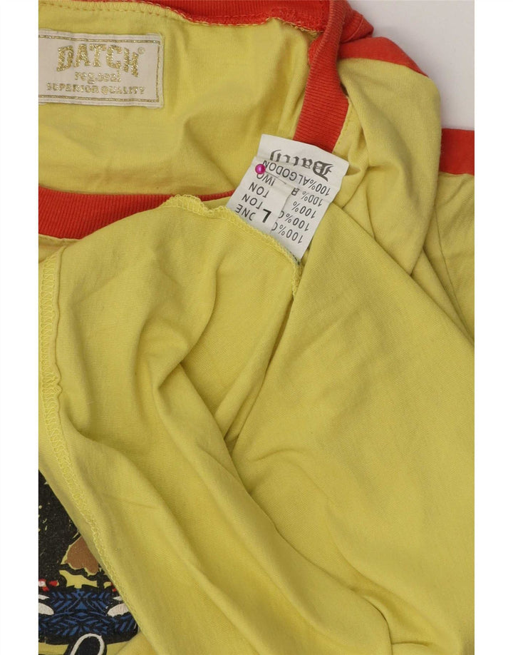 Tricou grafic Datch pentru femei Top mare din bumbac color bloc galben