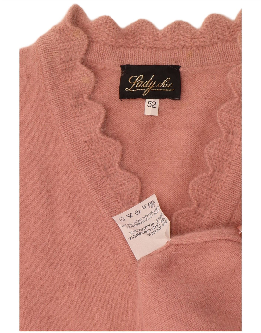 Pulover Vintage pentru damă cu gât cu nasturi IT 52 2XL Roz Angora