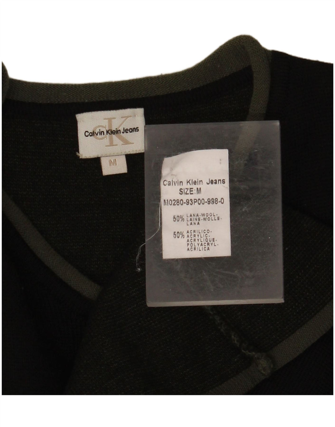 CALVIN KLEIN JEANS Pulover cu decolteu în V pentru bărbați din lână neagră medie