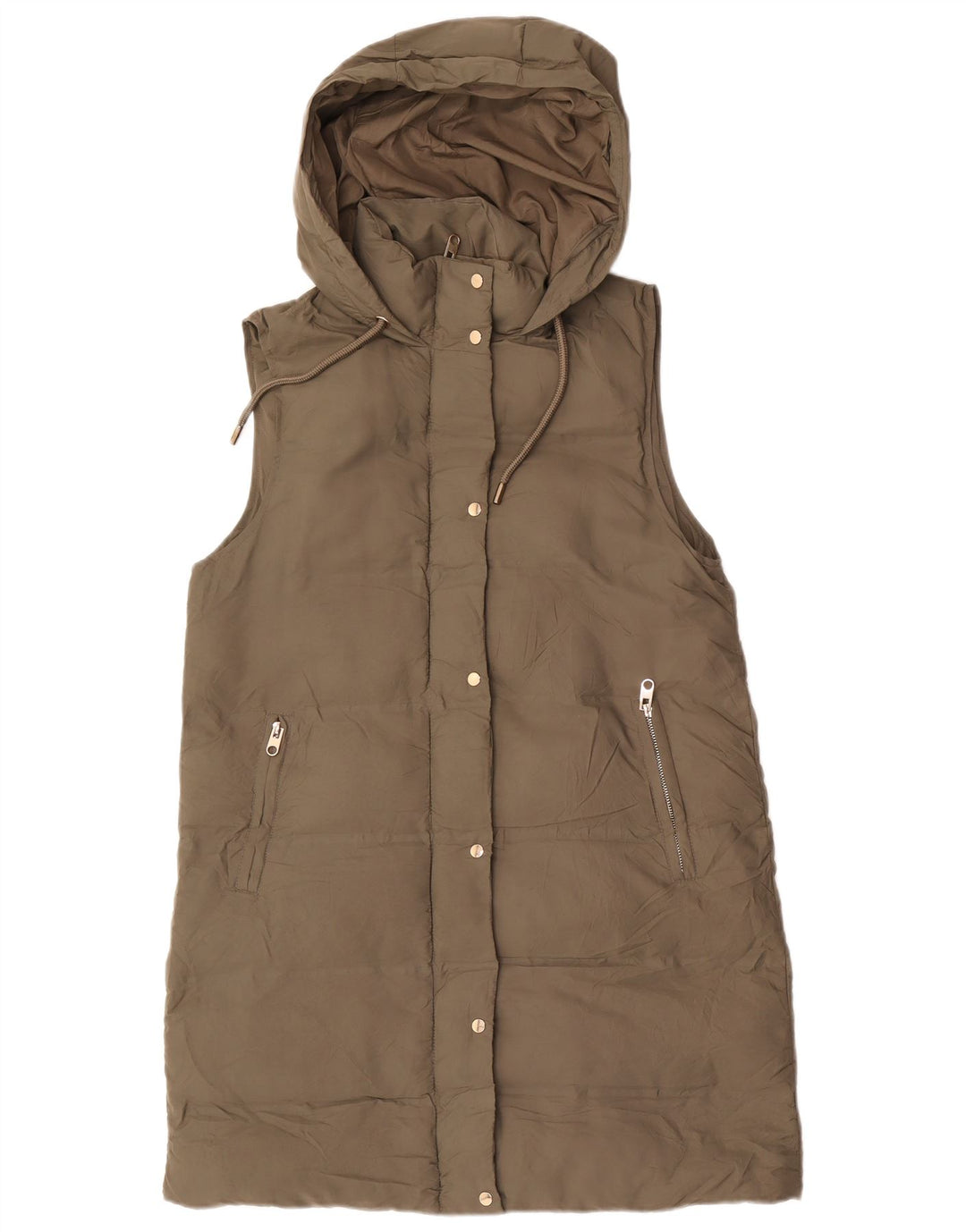 Gilet căptușit cu glugă pentru femei Zara UK 14 Medium Kaki Poliester