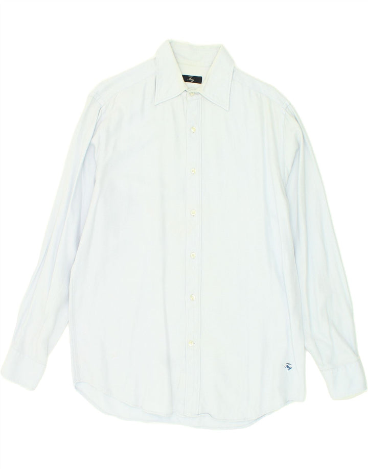 FAY Mens Shirt UK 42 16 1/2 Large Blue Herringbone Cotton Vintage Fay and Second-Hand Fay from Messina Hembry 