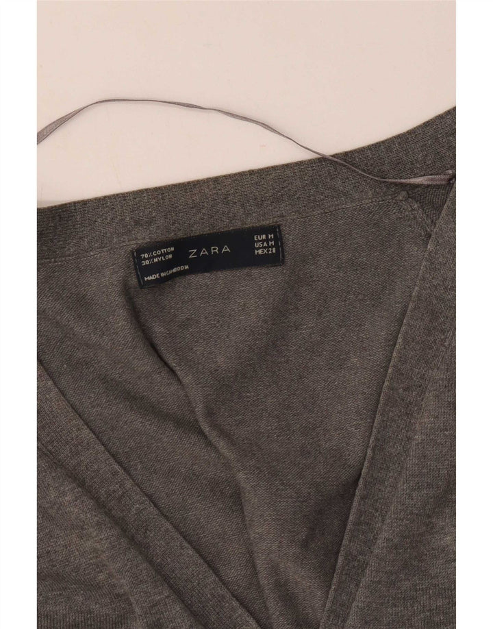 Pulover cardigan pentru femei Zara UK 12, bumbac gri mediu