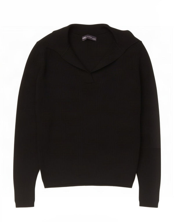 Marks & Spencer Pulover cu gât polo pentru femei UK 8 Small Black Viscose