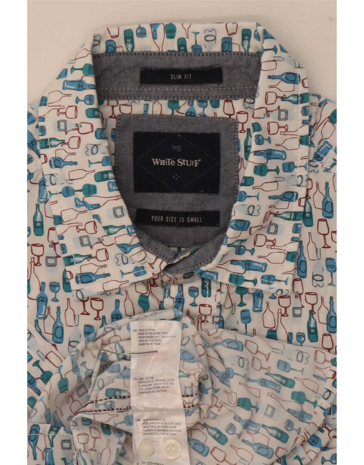 White Stuff Cămașă Slim Fit pentru bărbați cu model abstract, bumbac albastru mic