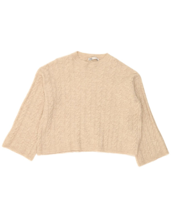 Pulover pentru femei supradimensionat cu gâtul turnat Zara UK 10 Mic Bej