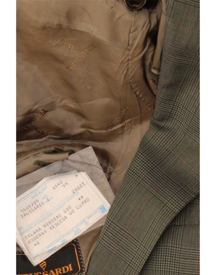 TRUSSARDI Jachetă pentru bărbați cu 2 nasturi IT 54 2XL Kaki Check Lână